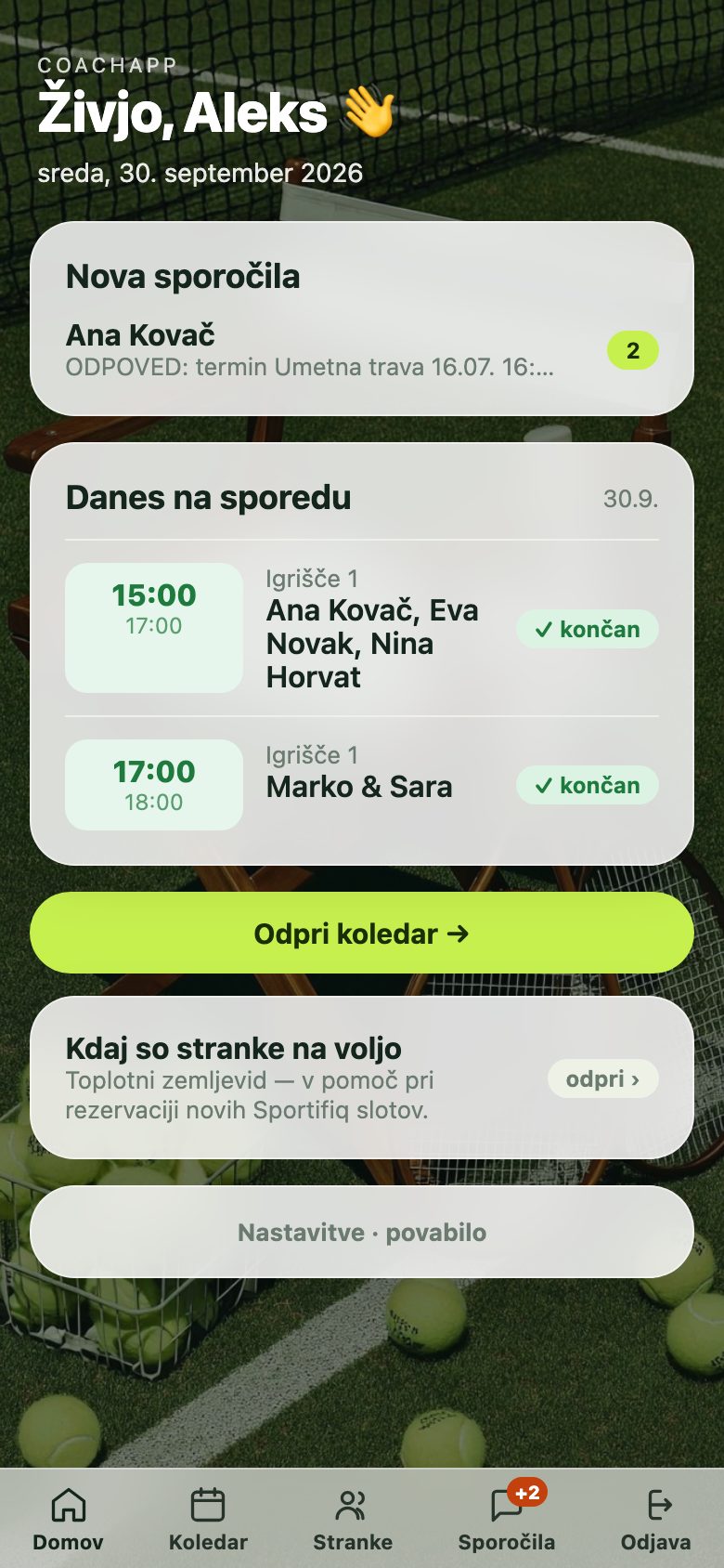 Posnetek zaslona: Koach, Telefon